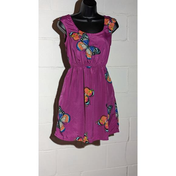 Xhilaration Dresses & Skirts - Xhilaration Purple Butterfly Print Dress Sleeveless Crisscross Back A-Line Small